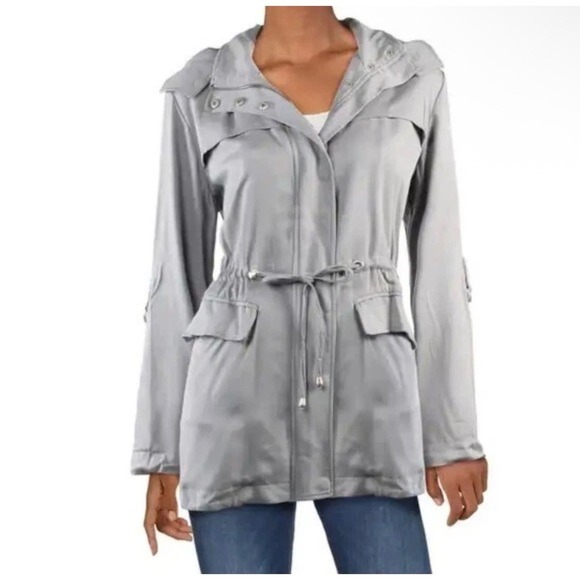 Avec Les Filles Jackets & Blazers - Avec Les Filles Women's Grey Hooded Utility Anorak Lyocell Jacket Size L $374